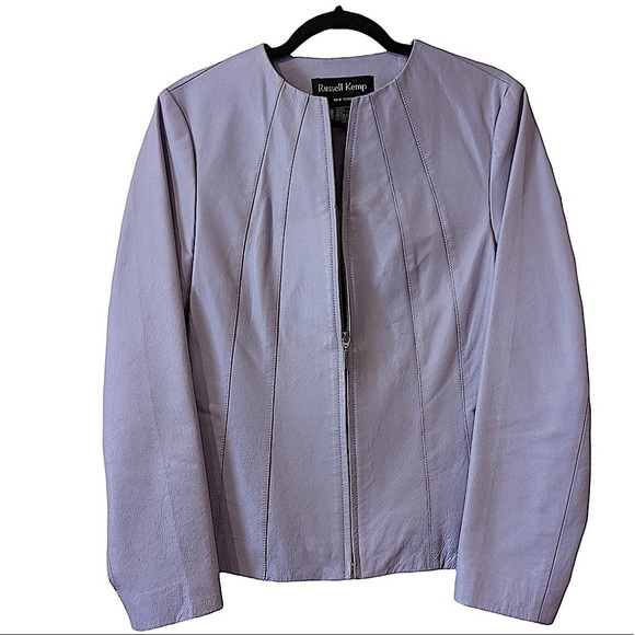 𝅺RUSSEL Kemp Lilac Zip Front Leather Jacket Size 6 - Picture 1 of 5